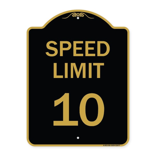 Speed Reduction Sign Speed Limit 10 Mph, Black & Gold Aluminum Sign, 18" x 24", BG-1824-22877